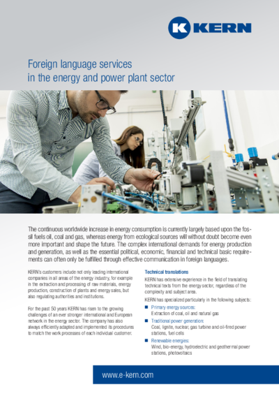 Info sheet on energy and power plant technology