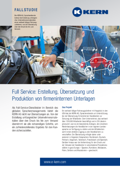 PDF Download Fallstudie Full Service: Erstellung, Übersetzung und Produktion von firmeninternen Unterlagen