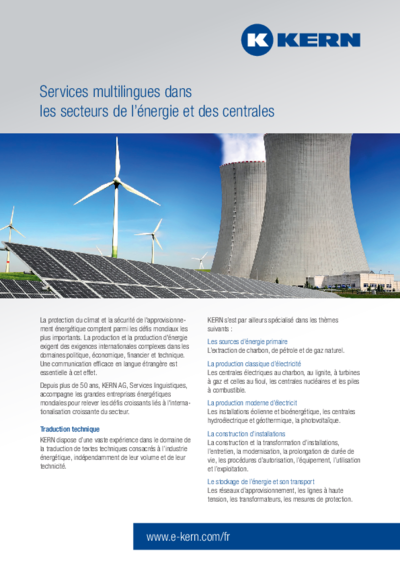 Services multilingues dans les secteurs de l’énergie et des centrales