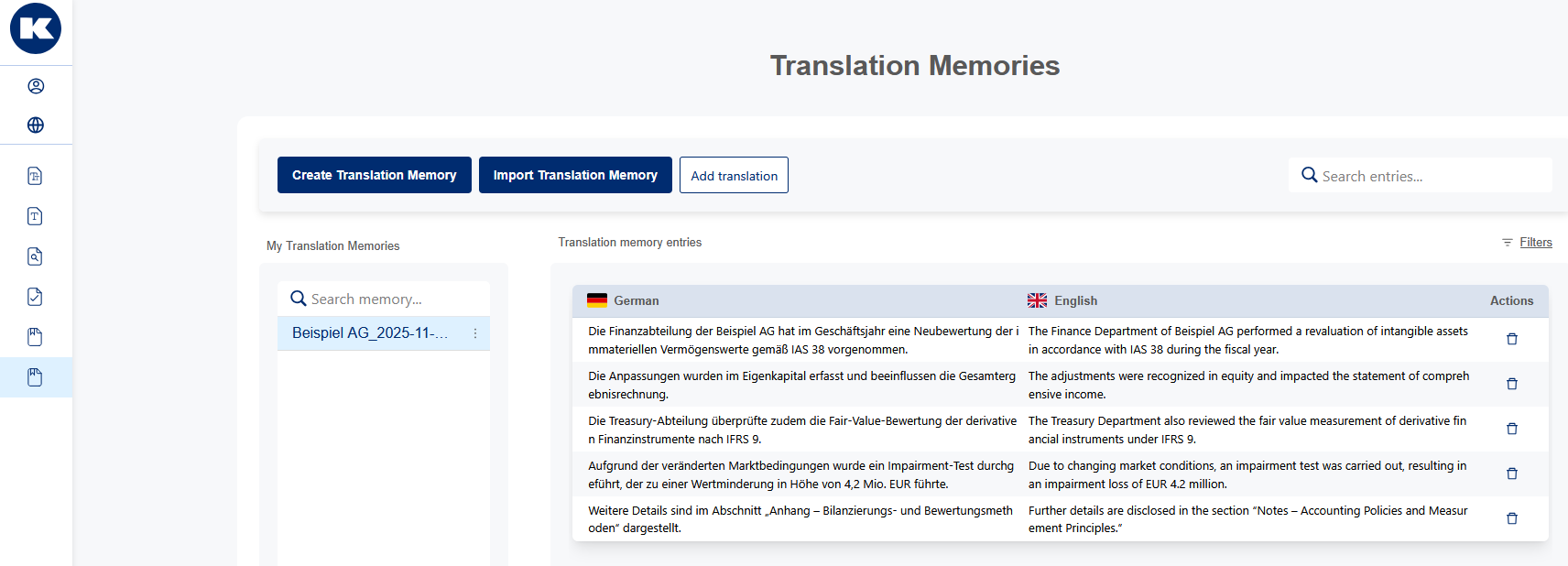 Translation Memory für Finanzübersetzungen